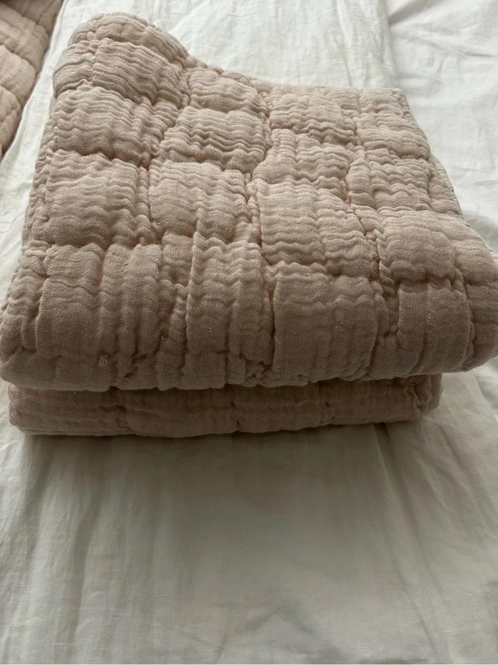 Pottery Barn Cloud Linen Cotton Quilted Euro Shams - Shell Pink - Set of 2